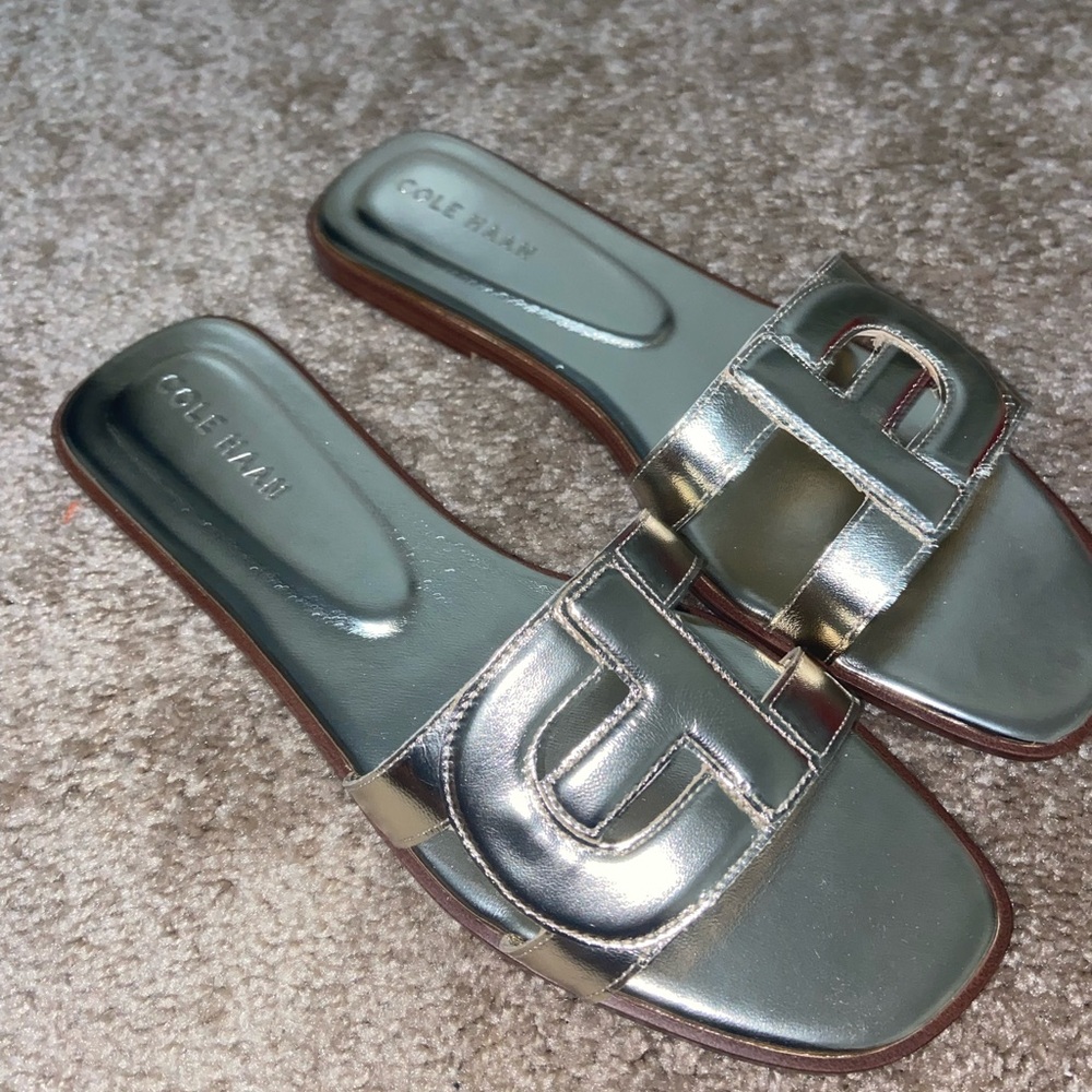 New Cole Haan Women's Metallic Slide Sandals
